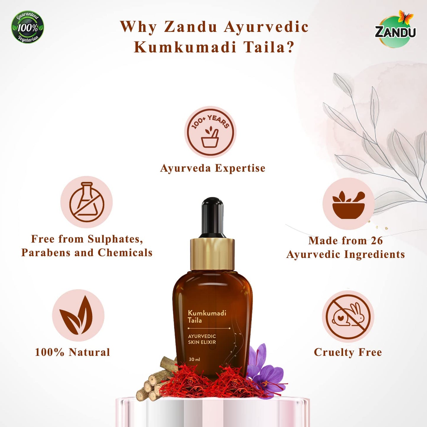 Zandu Kumkumadi Taila (30ml): Ayurvedic Face Oil for Glowing Skin | Skin Brightening Serum with Saffron & 25 Potent Herbs | Helps Improve Skin Radiance | Helps Reduce Acne, Pimples | Both Men & Women