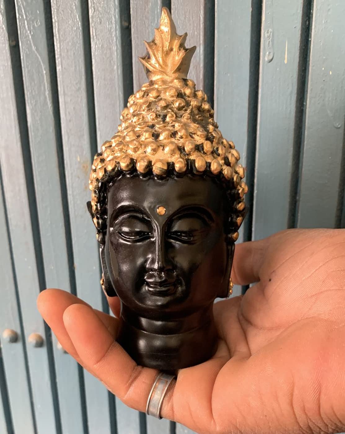 Resin Buddha Head Idol Statue Showpiece (Golden, 13.7 cm X 6.3 cm) - Decoration Items for Home Decor Mandir Temple Pooja Room Living Room Table Office Decorative Gifts