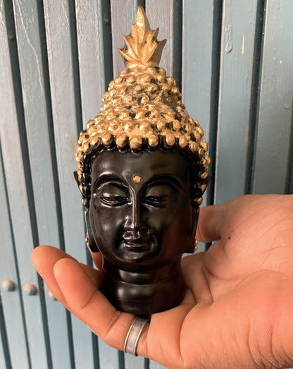 Resin Buddha Head Idol Statue Showpiece (Golden, 13.7 cm X 6.3 cm) - Decoration Items for Home Decor Mandir Temple Pooja Room Living Room Table Office Decorative Gifts