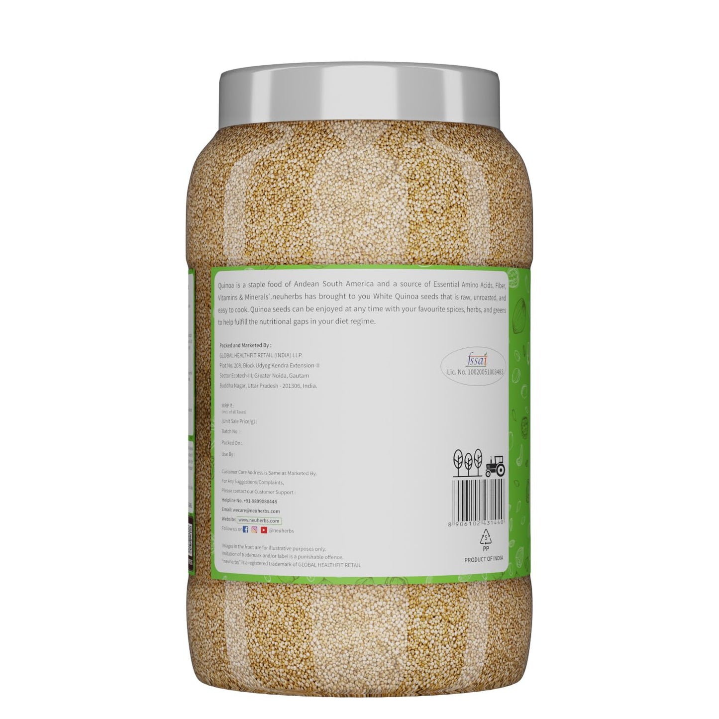 Neuherbs Raw & Unroasted Quinoa Seeds 1 Kg | Rich in Protein, Fiber & Iron | Supports Heart & Bone Health | Helps In Weight Management | Naturally Gluten Free