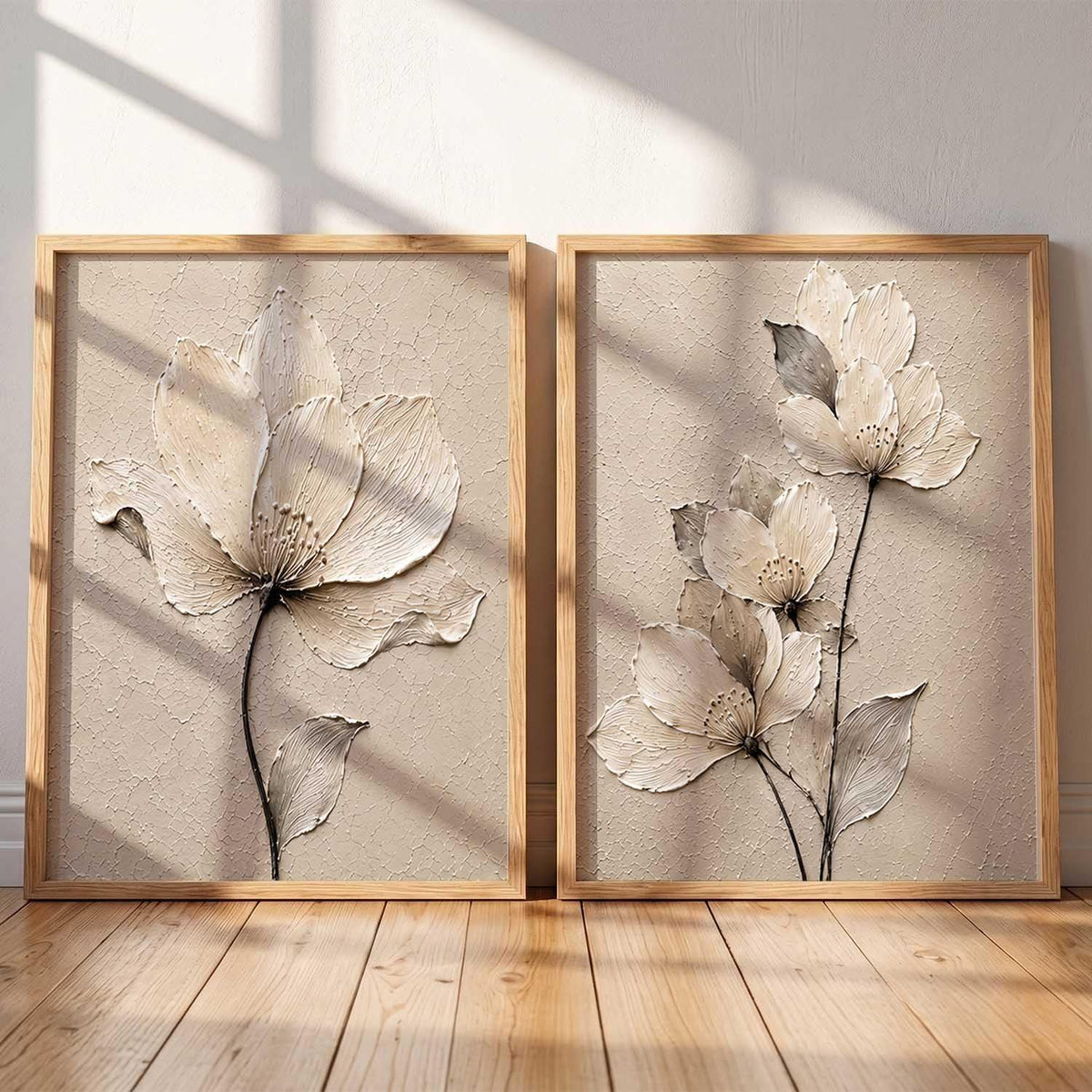 2 Piece Framed Wall Art Set, 3D Textured Floral Botanical Painting, Modern Abstract Flower Wall Decor for Living Room, Bedroom, Dining Room & Office, Brown Frame, 13 x 19 Inch, Ready to Hang, Housewarming Gift