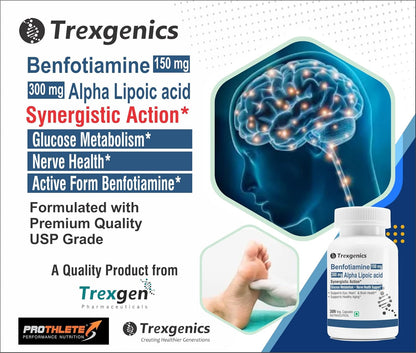 Trexgenics supplement package with brain and foot illustration on a white background