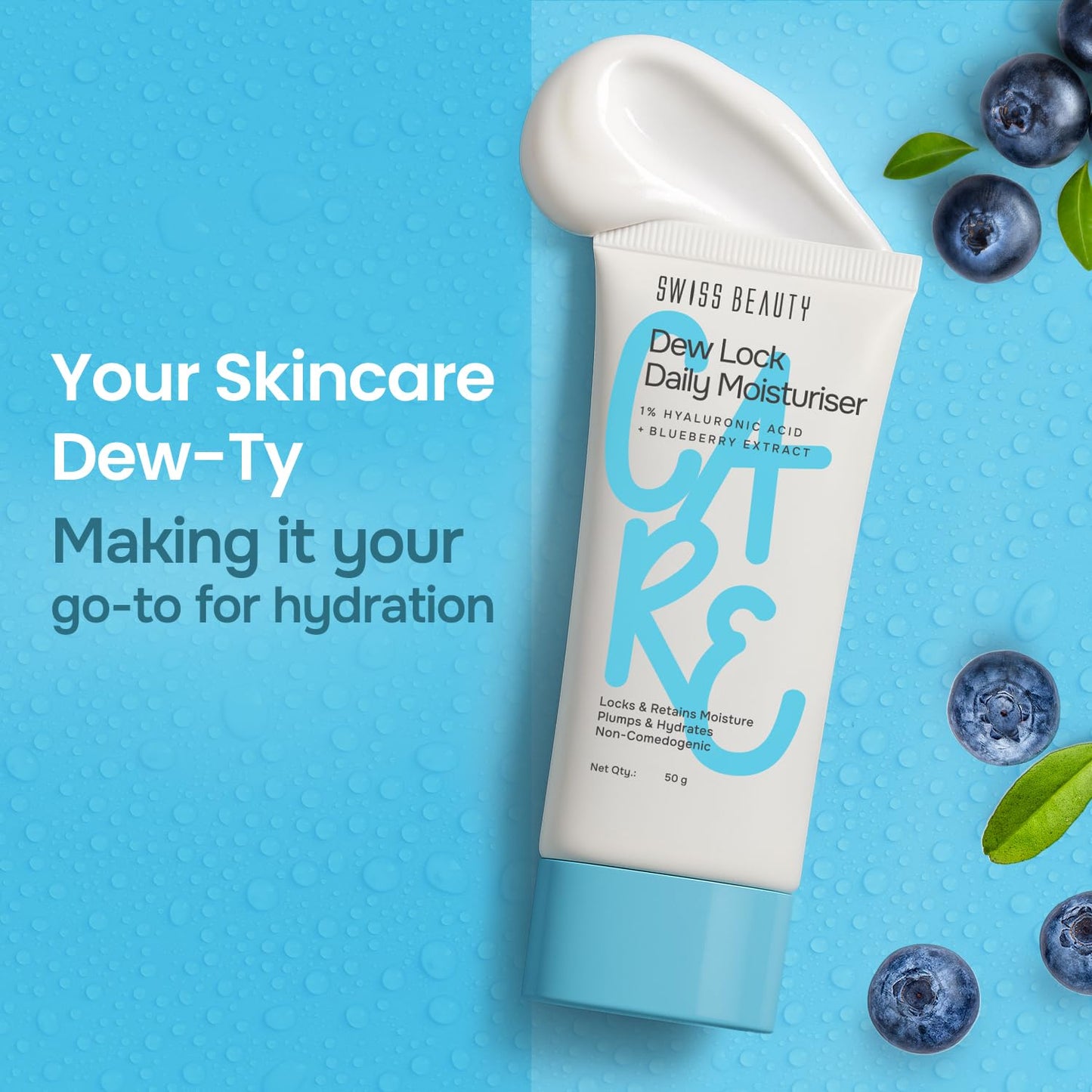 Swiss Beauty Dew Lock Daily Moisturiser | 1% Hyaluronic Acid & Blueberry Extract | Locks & Retains Moisture | Plumps & Hydrates | Non-Comedogenic | 50gm