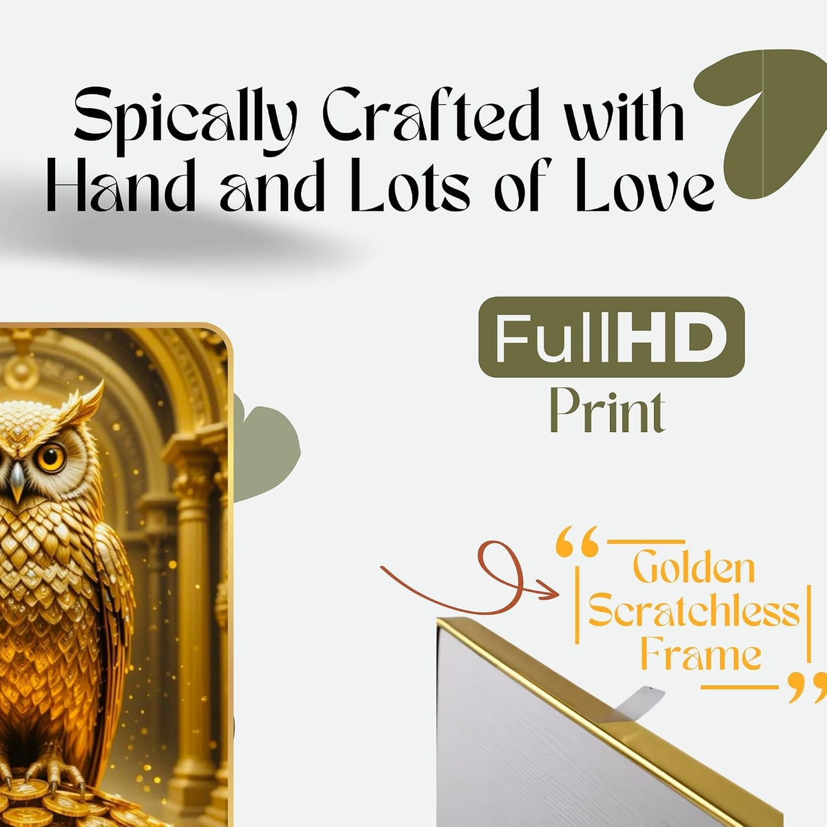 Golden Owl Sitting on Coins | Vastu Painting for Wealth & Prosperity | Golden Decorative Owl Wall Décor for Home & Office (Style-03, 12x18 inch)