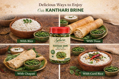 Sabora Kitchen Kanthari Brine (Bird’s Eye Chilli) 400g | Traditional Indian Recipe | Homemade Kerala Style | Spicy & Tangy Green Chillies | Ready to Use | 6 Months Shelf Life