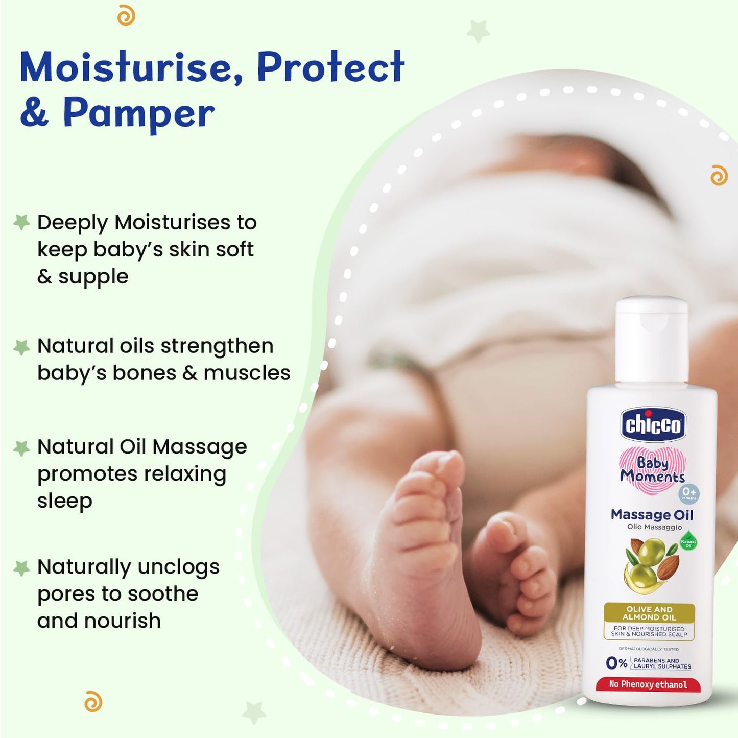 Chicco Baby Moments Massage Oil, New Advanced Non-sticky & Moisturizing Formula, Suitable for Baby’s Skin, Hair & Scalp, No Phenoxyethanol & Parabens (200ml)