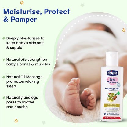 Chicco Baby Moments Massage Oil, New Advanced Non-sticky & Moisturizing Formula, Suitable for Baby’s Skin, Hair & Scalp, No Phenoxyethanol & Parabens (200ml)