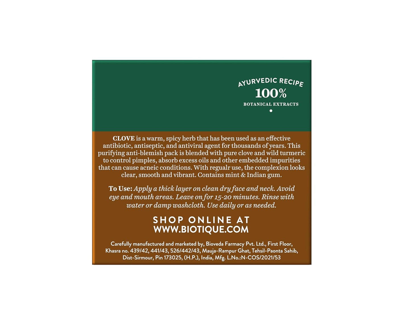 Biotique Clove Oil Control Anti Blemish Face Pack, 75gm
