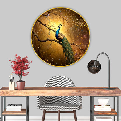 Peacock modern art Premium Sparkle lamination Golden Slim Frame 50.8 cm x 50.8 cm Large Size, For Home/Office/Hotel painting GRL117