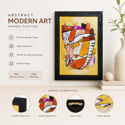 Abstract Modern Art Framed Painting | Ready to Hang- (Wooden Frame, Multicolor, 10inch x 14 inch)