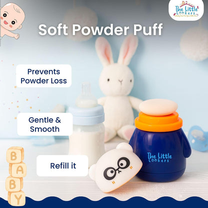 THE LITTLE LOOKERS Portable Baby Skin Care Baby Powder Puff With Box Holder Container For New Born & Kids For Baby Face & Body (Navy Blue)