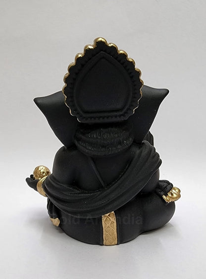 Gold Art India Terracotta Black Gaddi Ganesha for Car Dashboard Home Decor Gifting Diwali Birthday Festivals (GaddiTerracottaBlack)