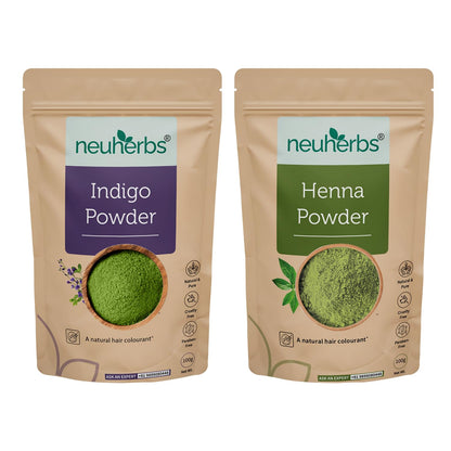 Neuherbs Henna and Indigo Powder for Hair (100 gm Each), Combo Pack | Pure & Natural Powder for Colouring and Nourishing Hair | With No Artificial Colour & Additives