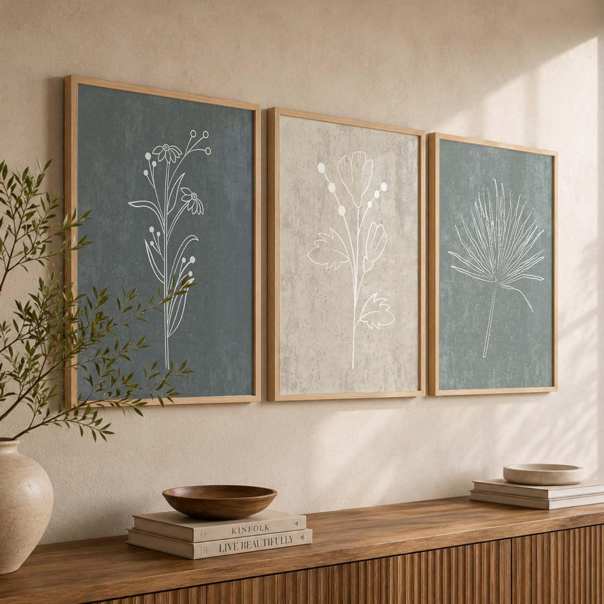 Home Decor Floral Painting Decorative Line Wall Art poster With Frame For Living Room Bed Room Hotel Wall Decor Digital Reprint Set of 3 (13x17 inch)