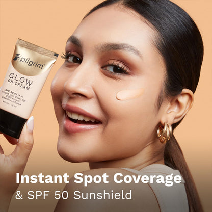 Pilgrim Almond Glow 3-In-1 Medium BB Cream SPF 50 PA++++ With Niacinamide, Hyaluronic Acid & Vit C For All Skin