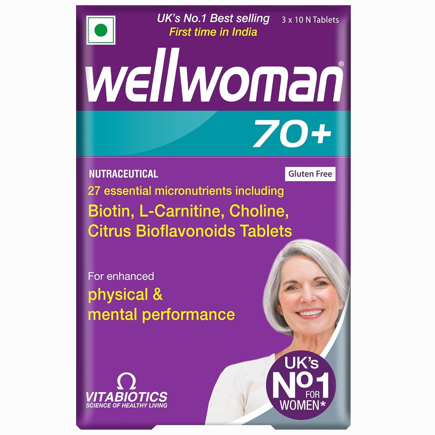 WELLWOMAN 70+ Multivitamins For Women Over Age 70 With Biotin,Isoflavones,Zinc,Vitamind To Support Physical & Mental Health,Improve Cognitive Function & Energy Levels Vegetarian,1 count,30 capsules