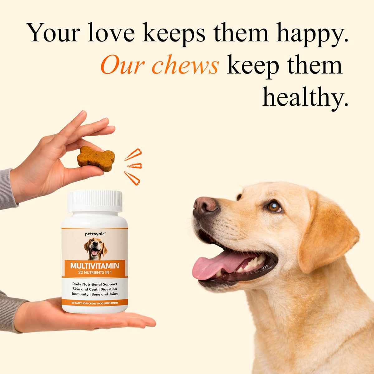 Petroyale Multivitamin Chews for Dogs - Dog Multivitamin Tablets - Dog Health Supplement - Daily Supplements for Dogs - for Growth, Stamina, Strength, Fur & Immunity - 50 Soft Chews