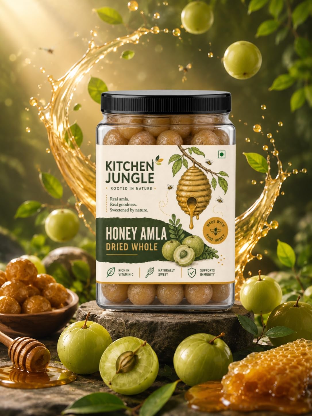 Kitchen Jungle Honey Amla Dried Candy 1000g | Sweet & Tangy Indian Gooseberry Candy | Traditional Avla Mukhwas | Soft Chewy Dried Amla Treat Toffee