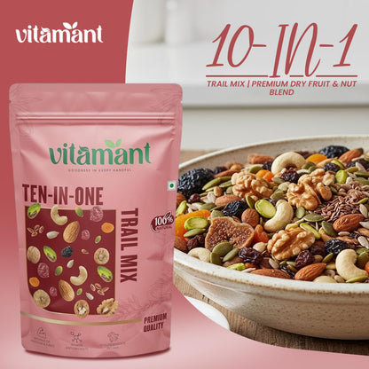 Vitamant 10-in-1 Trail Mix | Premium Mixed Dry Fruits, Nuts & Seeds | Healthy Snack | No Added Sugar | Source of Protein & Fibre | 400g