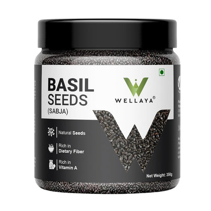WELLAYA Basil Seeds - 350gm | High Fibre Tukmaria Seeds for Eating | Sabja Seed | Weight Management