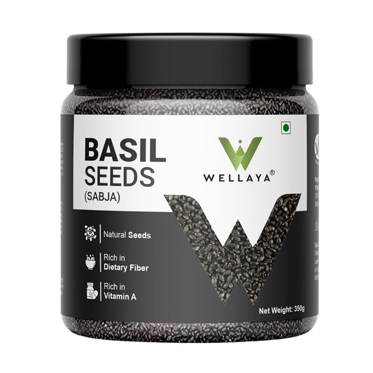WELLAYA Basil Seeds - 350gm | High Fibre Tukmaria Seeds for Eating | Sabja Seed | Weight Management