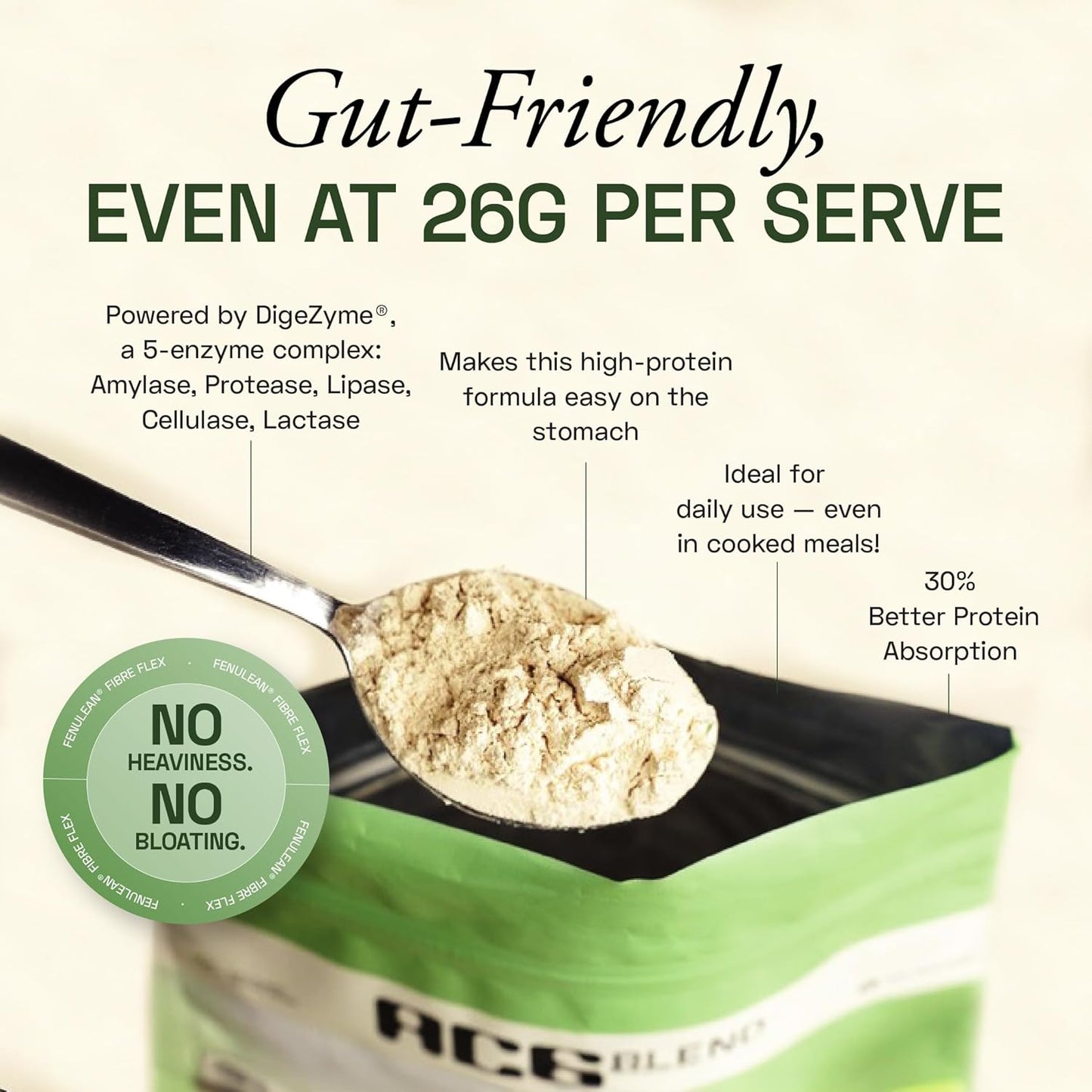 Ace Blend Unflavoured Plant Protein Triple Complex 500g | Brown Rice, Pea & Lentil | 26G / Serving | Complete Amino Acids | Gut Friendly | Soluble Food Fortifier for Aata, Dosas, Gravies, Baking