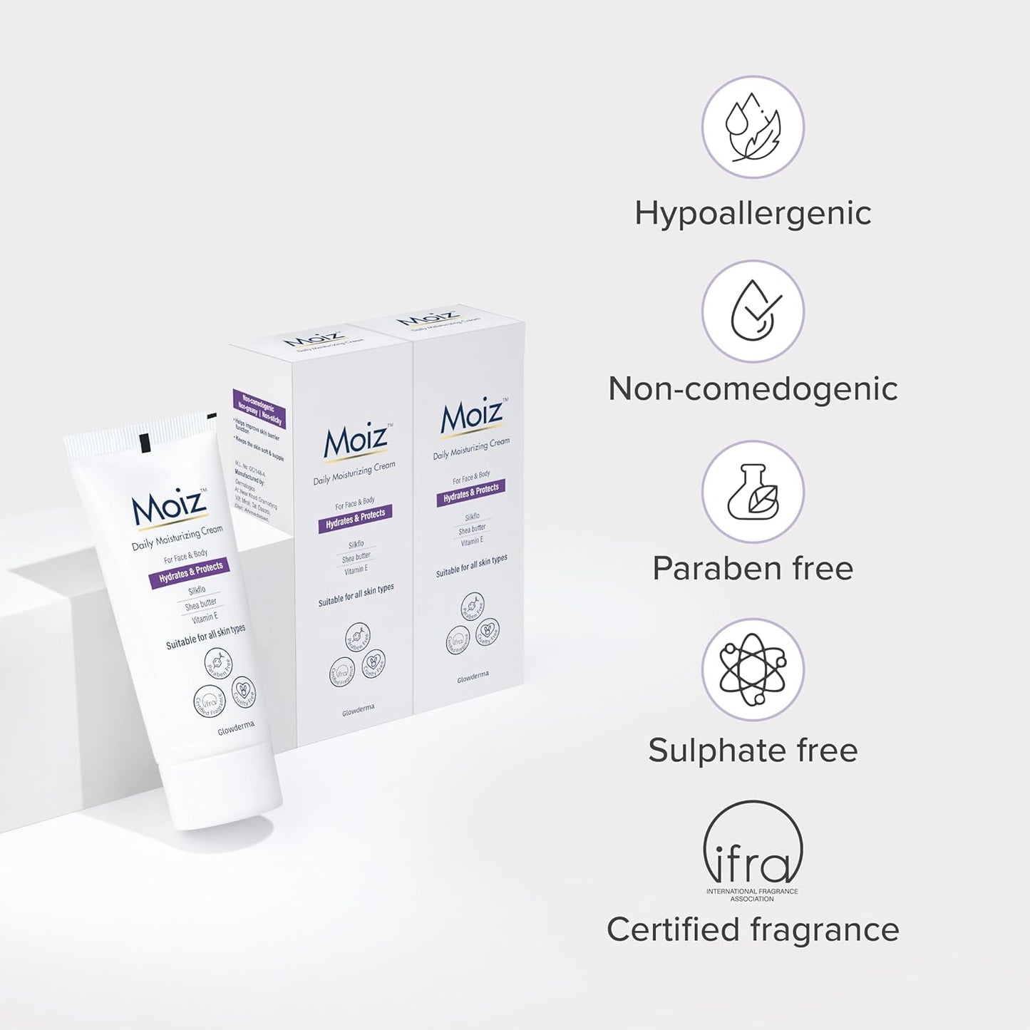 Moiz Daily Moisturizing Cream for Face & Body | Formulated with 9 Moisturizers | Suitable for Sensitive Skin | Paraben free & Cruelty free-50g