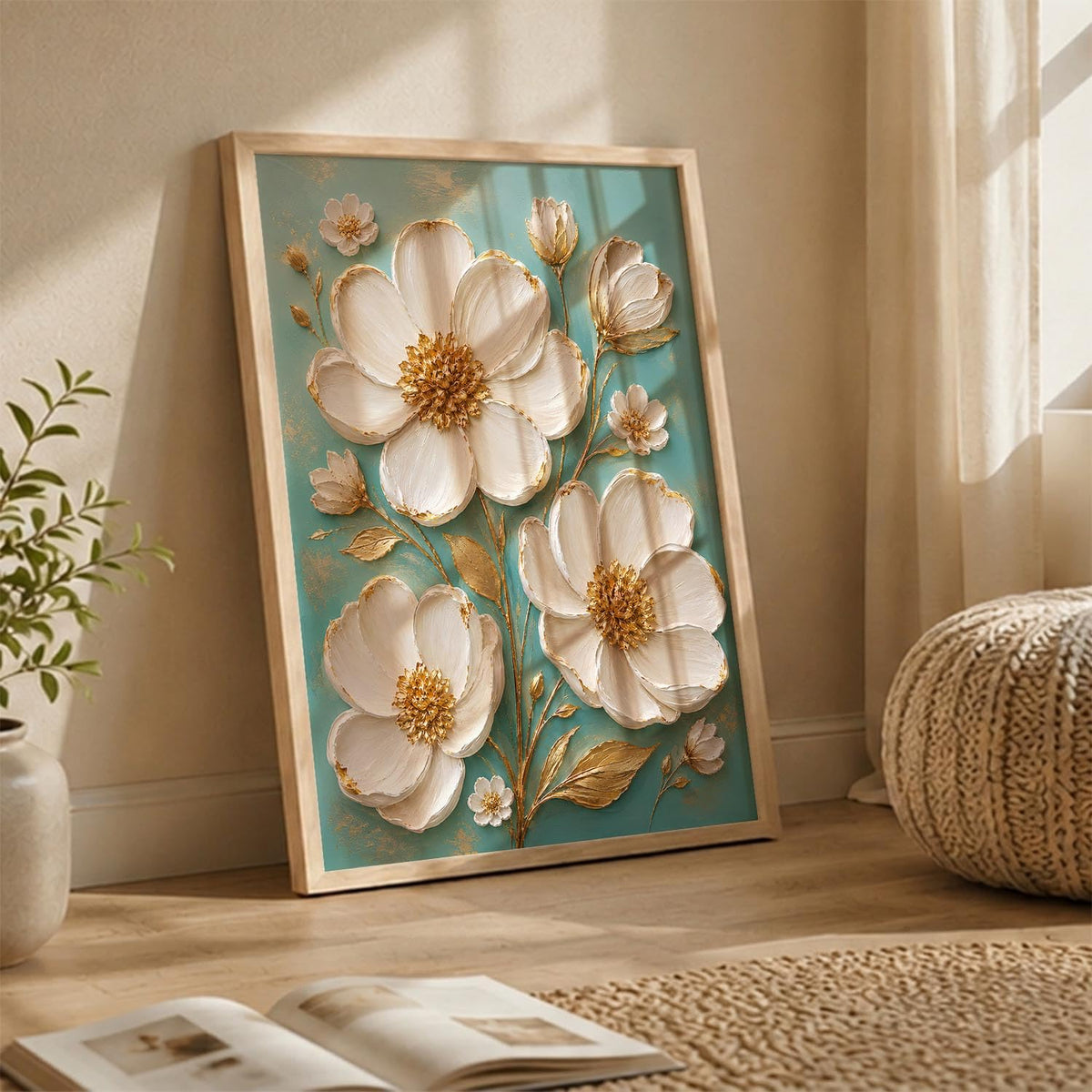 Floral Wall Art Home Decoration | Aesthetic Floral Paintings With Frame For Living Room Bed Room Hotel Wall Decor Digital Reprint Set of 1 (14X20)
