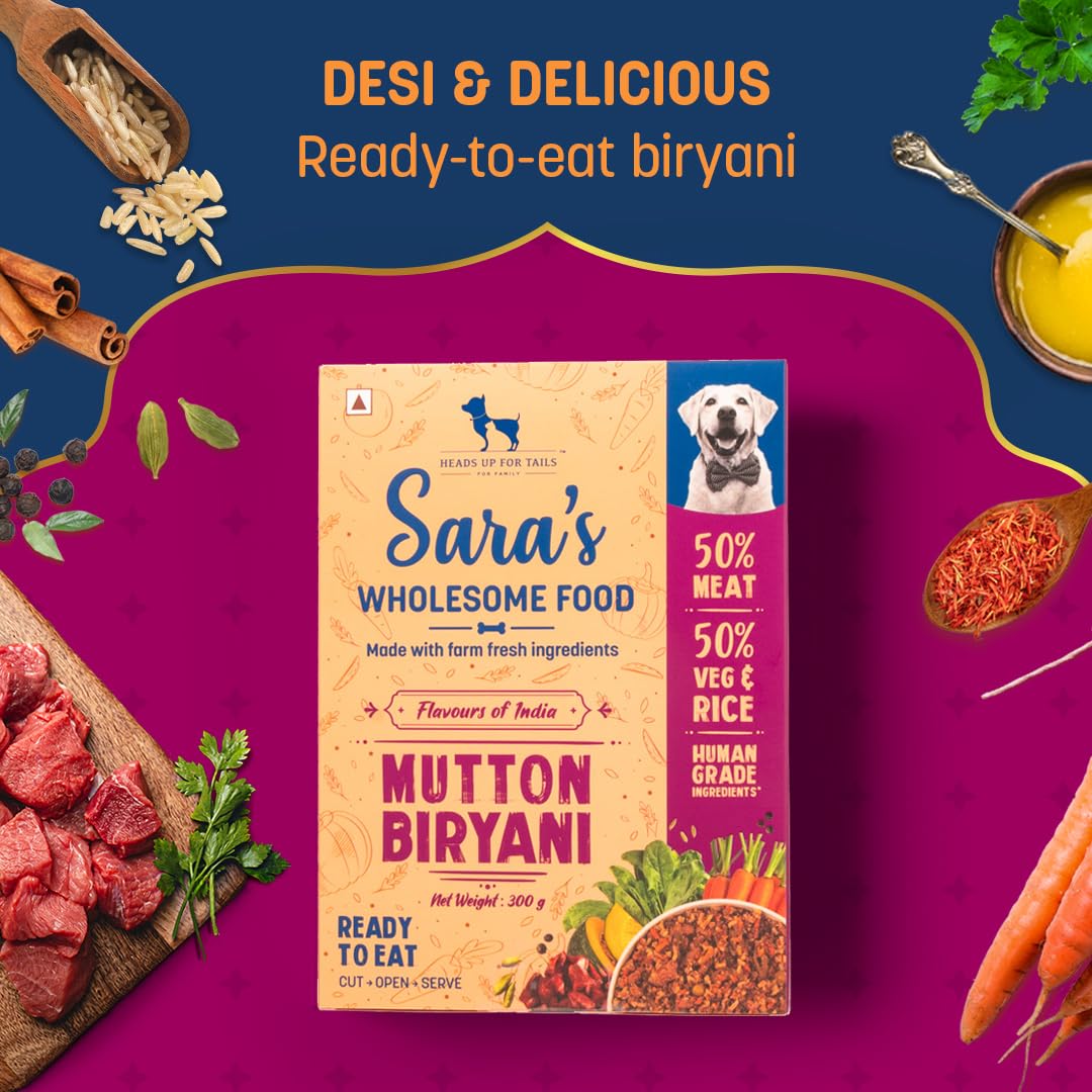 Sara's Wholesome by HUFT Mutton Biryani Dog Food – 300 gm | 100% Human-Grade Ingredients | Nutritionally Balanced Meal | Suitable for All Breeds & Life Stages