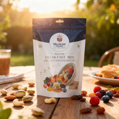Merican Farms Breakfast Mix 250gm with Healthy Mixed Nuts with Dry Fruits, Premium Fiber SuperMix, Fresh and Perfectly Balanced Mix Dry Fruits Pack,Anytime Snacking Berries