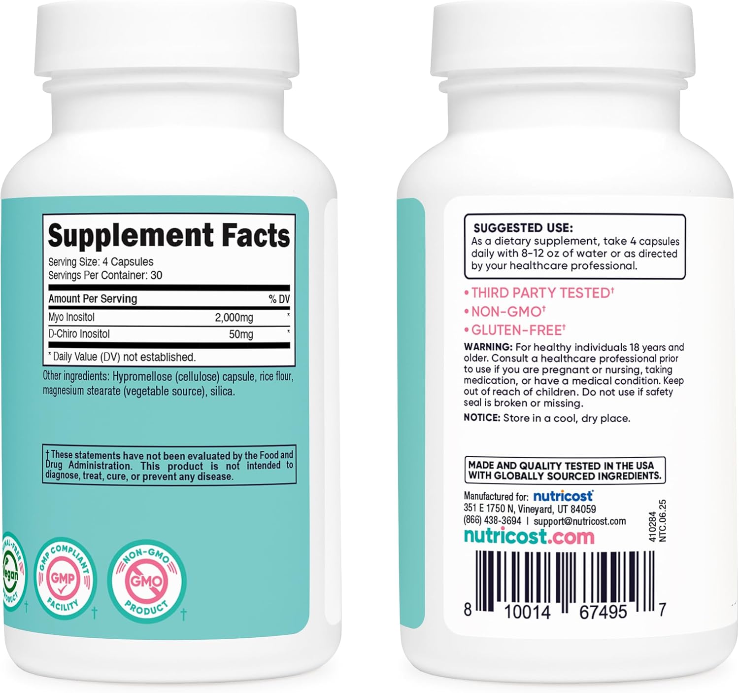 Two bottles of Nutricost Cholecalciferol 2000 IU with supplement facts labels on a white background.