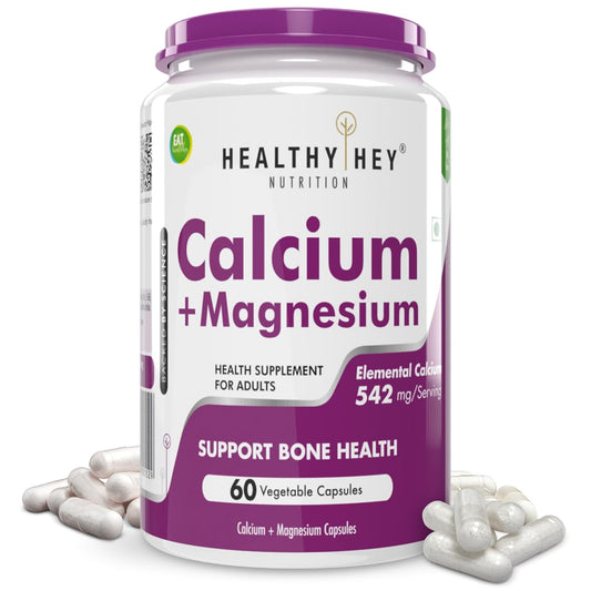 Calcium and magnesium supplement bottle with white background