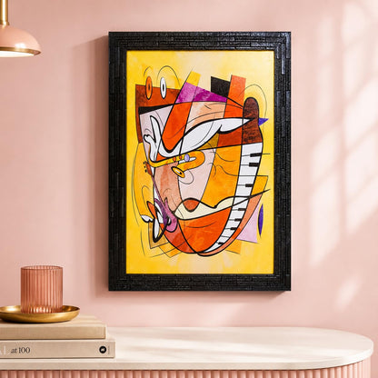 Abstract Modern Art Framed Painting | Ready to Hang- (Wooden Frame, Multicolor, 10inch x 14 inch)