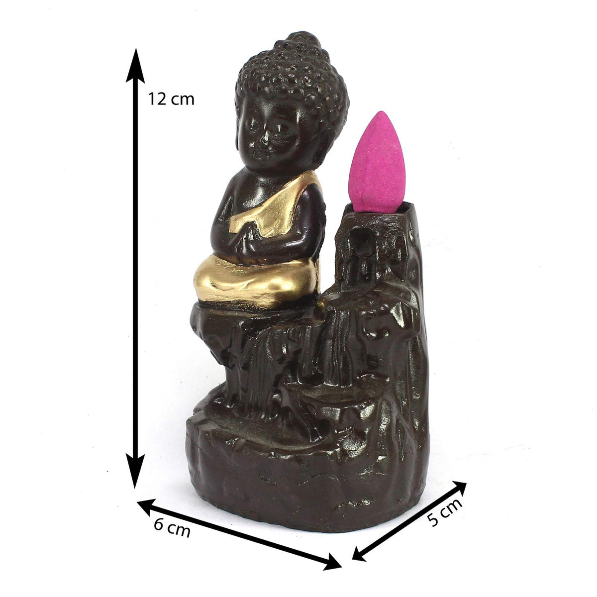 eCraftIndia Black Golden Meditating Monk Buddha Statue Smoke Backflow Incense Holder with Incense Cones Showpiece for Home Decor Living Room Office Gift for Diwali Housewarming Buddha Purnima Birthday