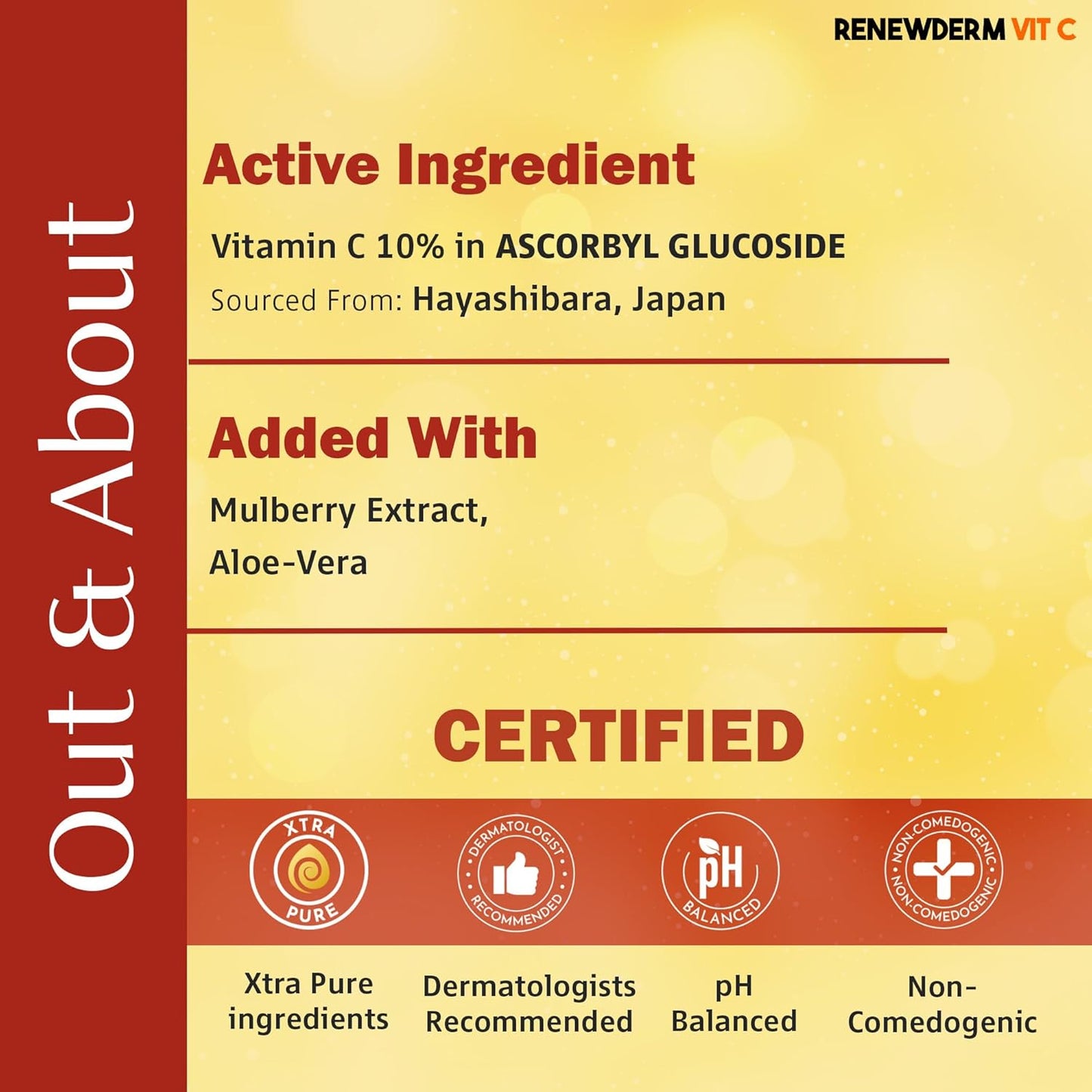 RENEWDERM Vit C Serum Skin Brightening Antioxidant with Vitamin C 10% | Reduces Dark Spots I For Glowing Skin | With Vitamin-C, Aloe Vera & Mulberry Extract, 30ml