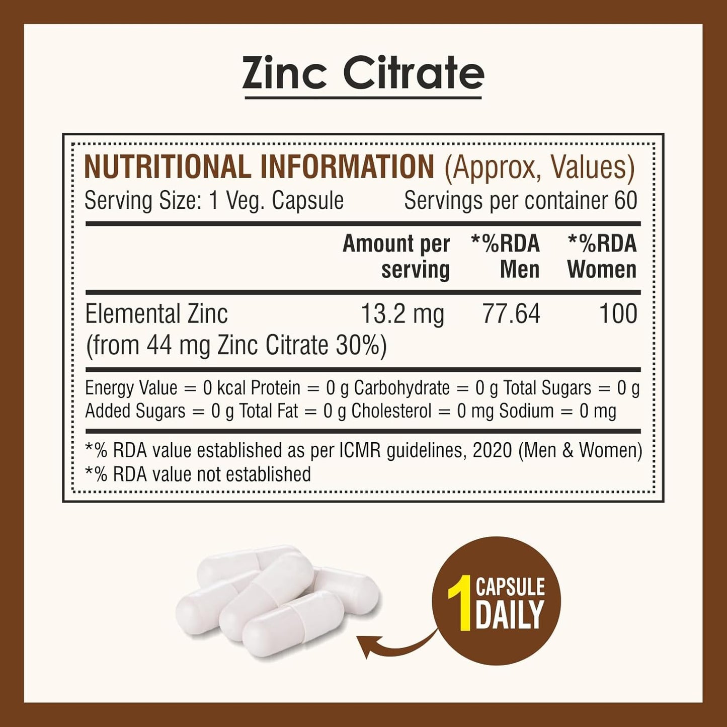 Biotrex Nutraceuticals Zinc Citrate Supplement | Immunity & Growth | Better Immune System & Overall Healing | Well Absorbed Zinc | 60 Veg Capsules
