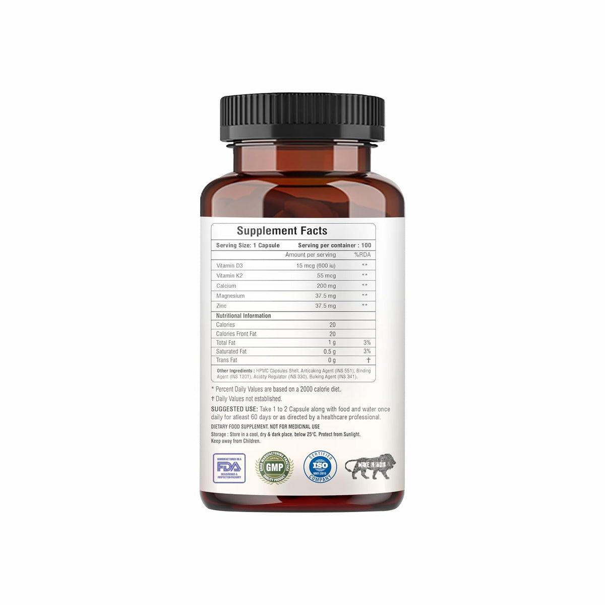 Supplement bottle with label on a white background