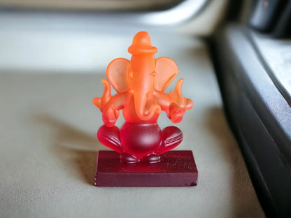 Ganesha Idol for Car Dashboard | Beautiful Ganesh Murti for Home Temple | Ganpati Figurine Statue Showpiece Sculpture for Office Desk (Orange-Red)