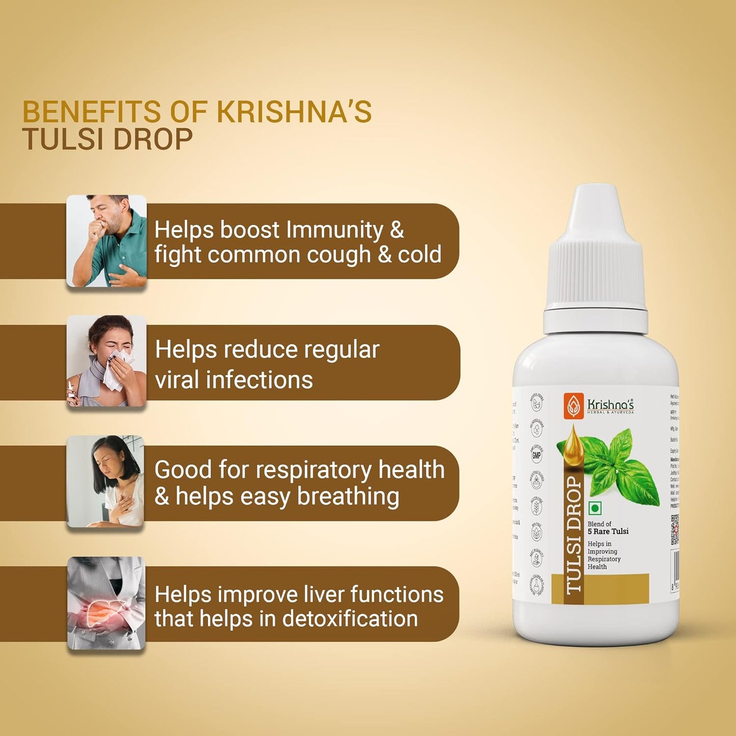 Krishna's Tulsi Drops- Concentrated Drops of 5 Rare Tulsi for Natural Immunity Boosting 10 ml |No Added Preservatives | Manufactured in Glass DistillationUnit
