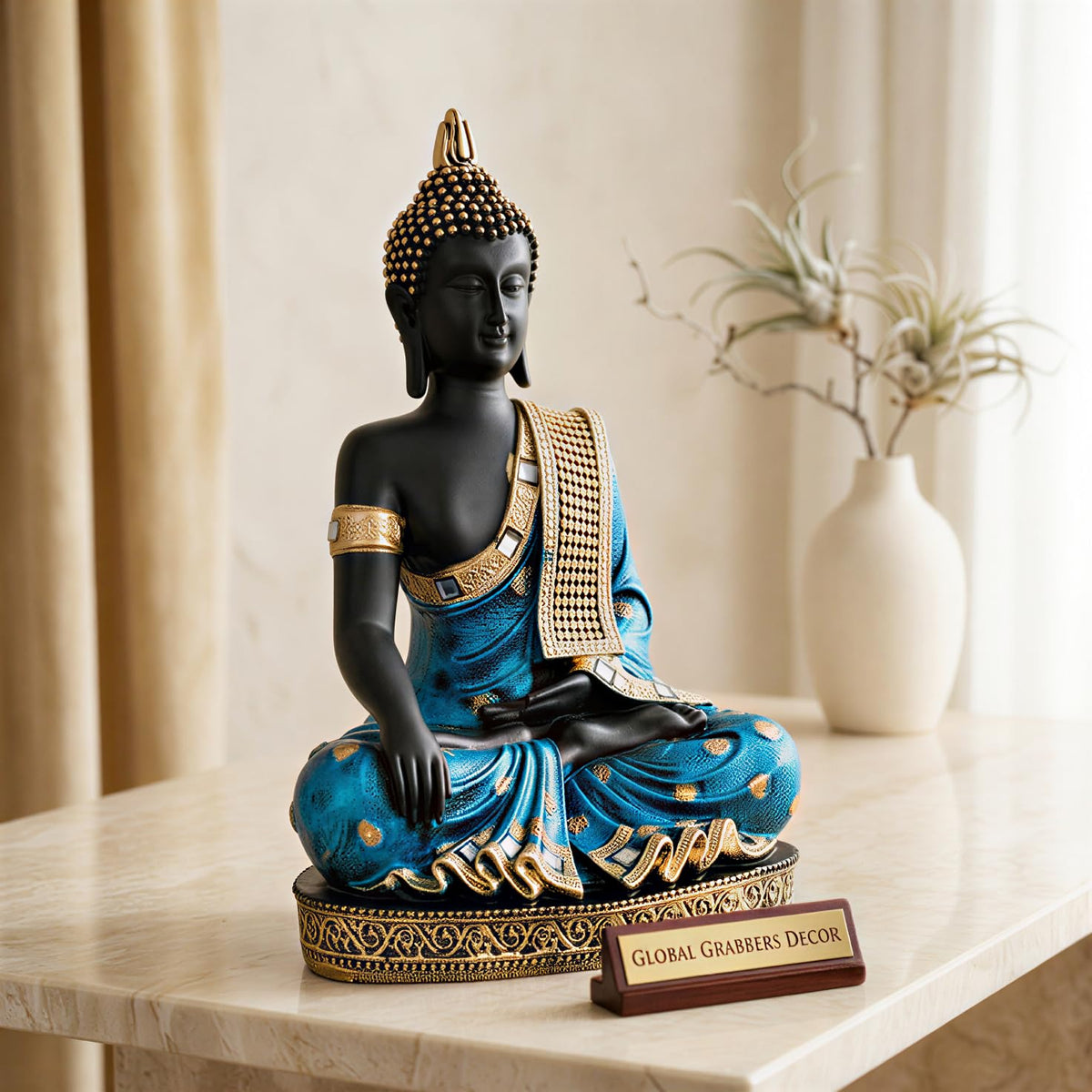 Buddha Idol Statue | Home Decoration Items for Living Room (Blue Black)