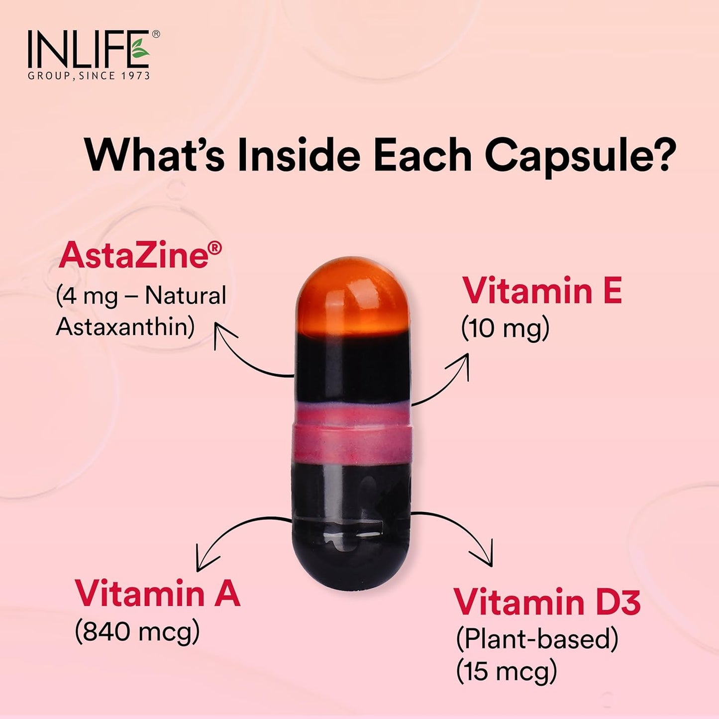 INLIFE Astaxanthin 4 mg Supplement AstaZine | Natural Antioxidant Supplement with Vitamin A, D3 & E – High Absorption Formula – 30 Liquid Filled Vegetarian Capsules