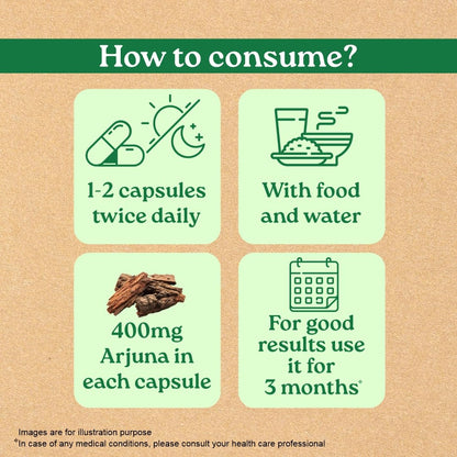 Instructions for consuming a supplement with icons and text on a brown background