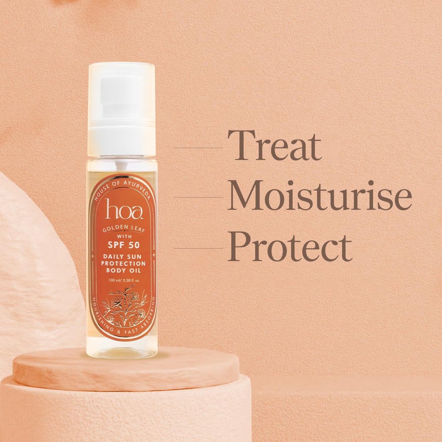 Body Oil with SPF 50 - Sun Protection Body Oil for Daily Use | House of Ayurveda Golden Leaf Lightweight UV Protection Oil | Fast-Absorbing, Non-Sticky | All Skin Types | Paraben-Free, Cruelty-Free | 100ml