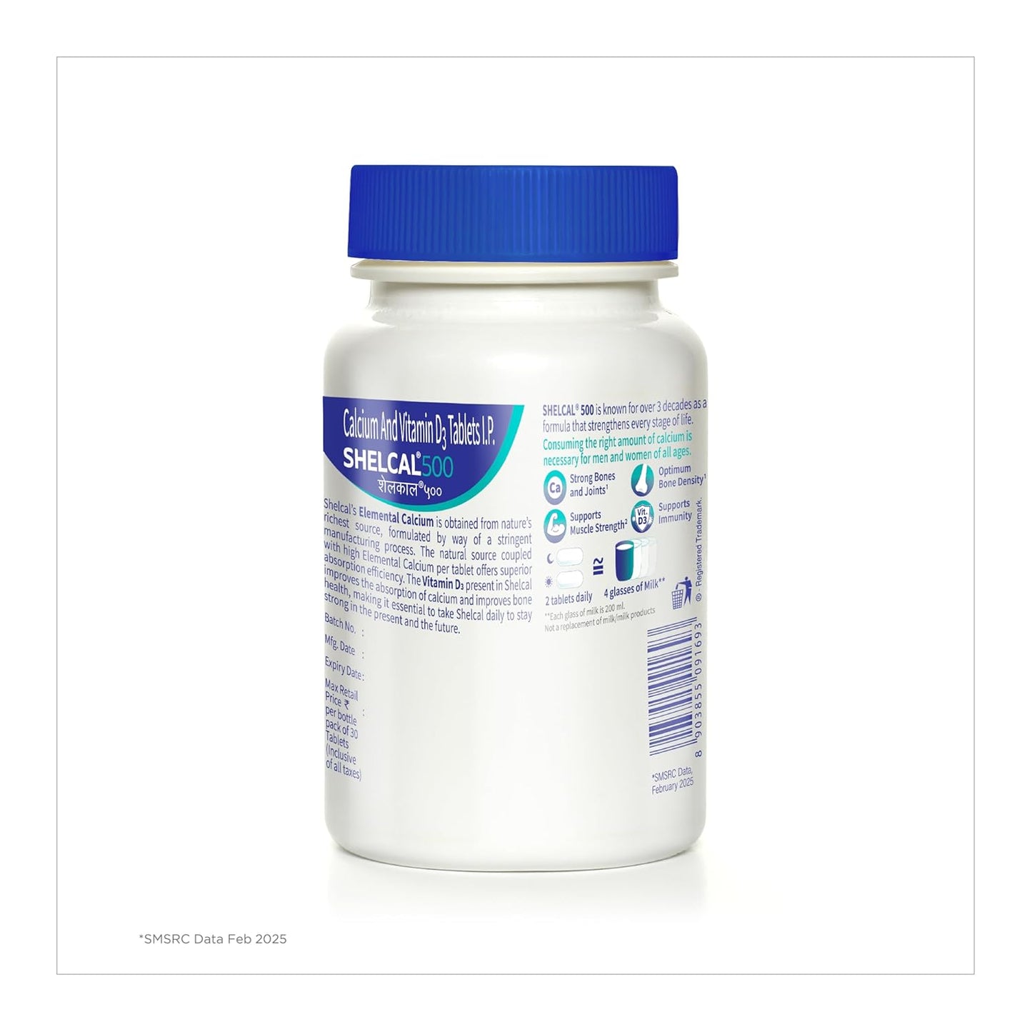 Shelcal 500 calcium with Vitamin D3 (30 tablets) | For Healthy and Strong Bone, Joint & Muscles | India's No. 1 Doctor's Prescribed calcium Supplement - By Torrent Pharma