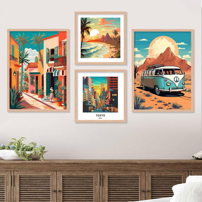 Wood Premium Digital Paintings With Frame For Home Decoration - Iconic Cities Vibrant Painting For Living Room Bedroom Office Room Décor Set of 4 (Art 8, small (10x13 or 10x10 inch))