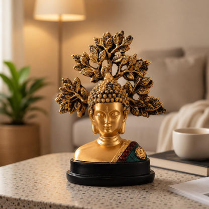 Handcrafted Buddha Showpiece with Tree|A Symbol of Peaceful Elegance (Pack of 1, Multi)