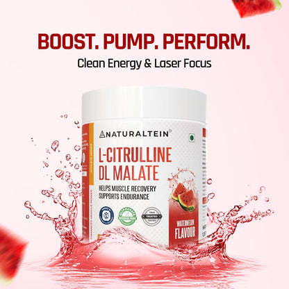 NATURALTEIN Citrulline Malate 2:1 | Watermelon Flavour | Nitric Oxide Booster for Bigger Pumps & Workout Performance | 100g, 25 Servings | Supports Strength & Endurance