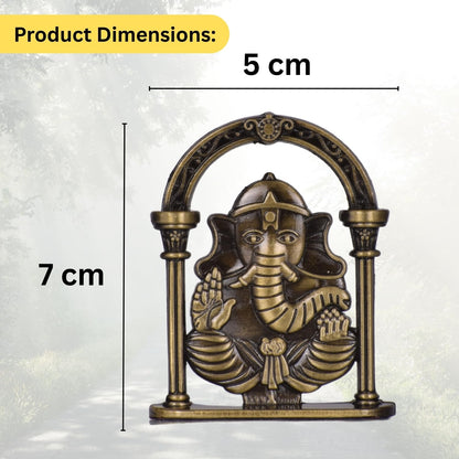 Gajanan Ganesh Ji with Artistic Frame Idol for Car Dashboard – Brass Finish Hindu God Murti Spiritual Ganpati Ji Showpiece for Home & Travel (S976-BRS)