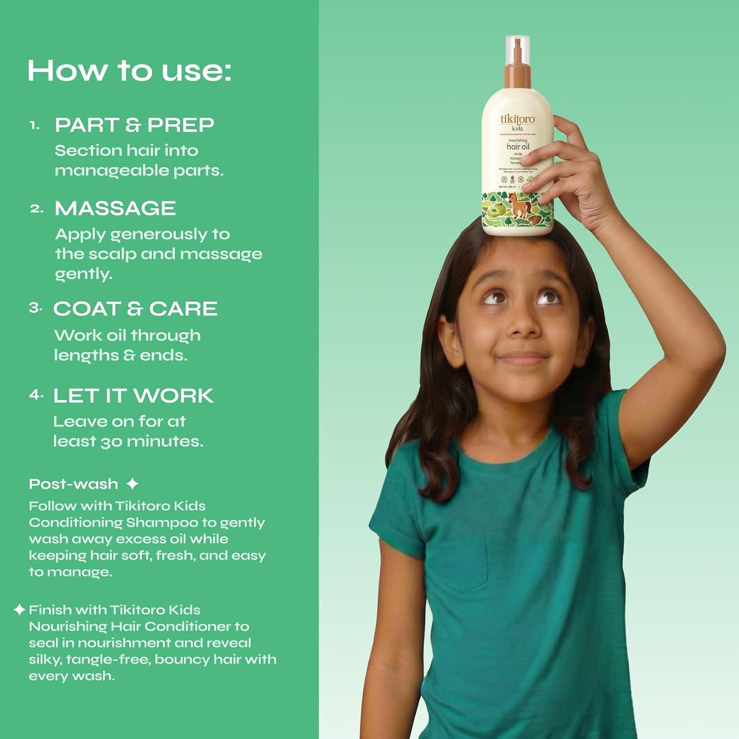 Tikitoro Kids Nourishing Hair Oil, 100% Vegan with Bringha, Amla, Olive, & Argan, Promotes & Conditions Hair Growth & Scalp, Non-sticky, Non-smelly & Non-greasy, No Paraben & Sulphate (150 ml)