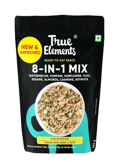 True Elements 8 in 1 Seeds and Nut Mix 250gm - Roasted Seeds | High Protein Snacks | Mix Seeds for Eating | Super seeds mix | Rich in Fibre and Protein | Diet Snacks